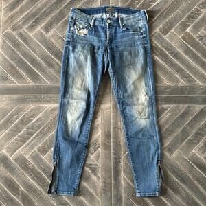 MOTHER Denim Distressed Skinny Jeans with Zippered Ankles | Size 28